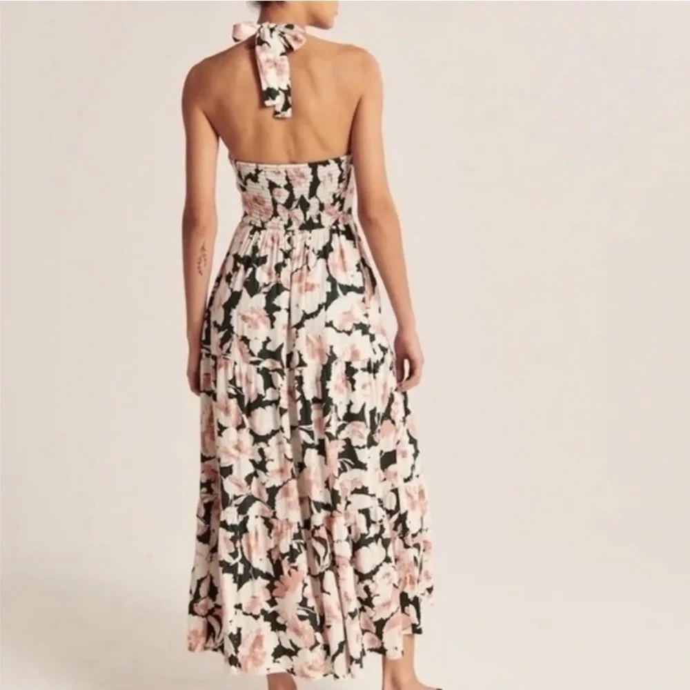 Abercrombie & Fitch Floral Strapless Maxi Dress in Pink and Green